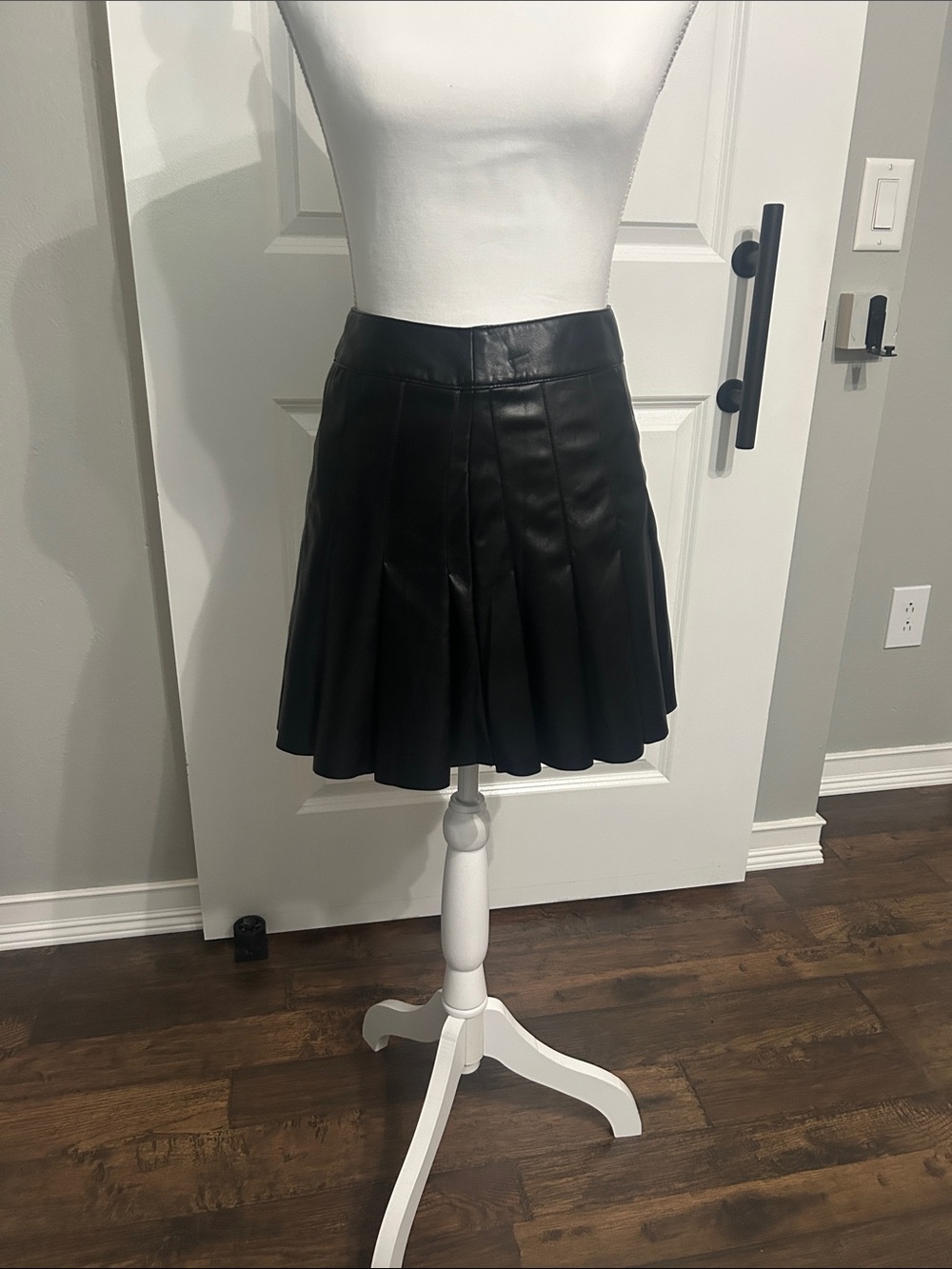 Arizona Jean Company Black Faux Leather Pleated Skater Skirt